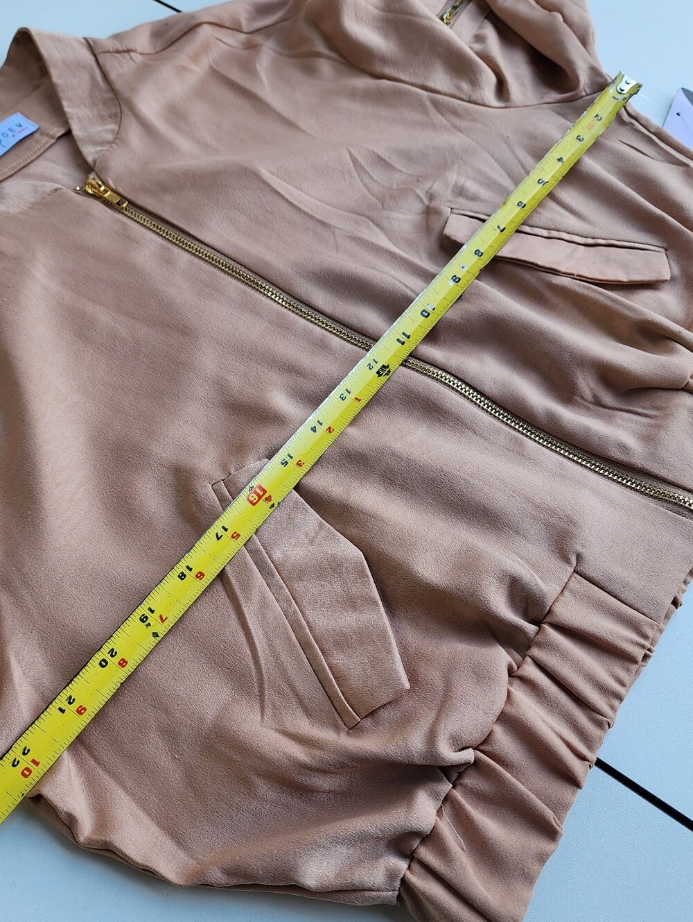 NWT Lovepoem by Block Gianna Satin Bomber Jacket Full Zip rose gold Sz L - Picture 11 of 16